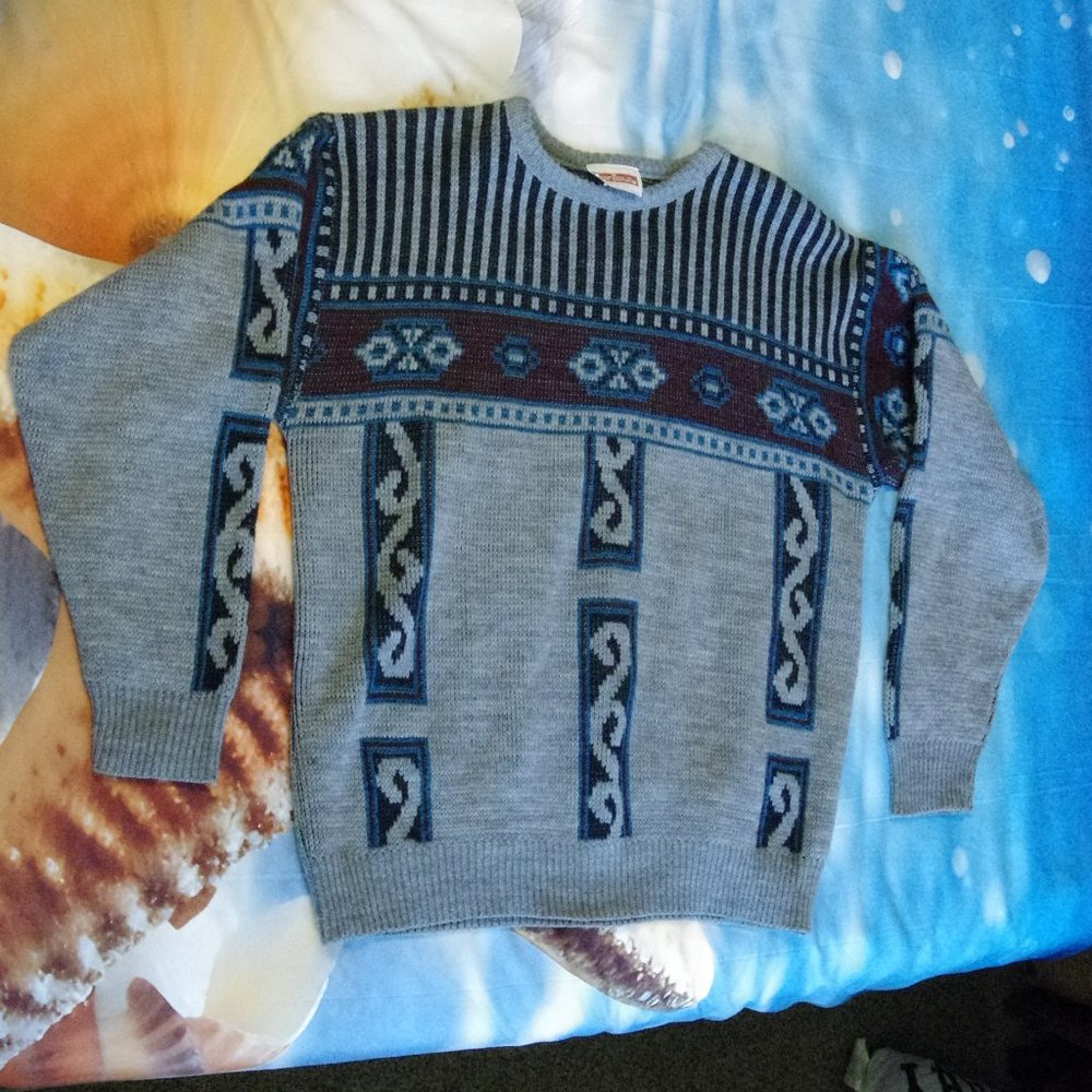 Vintage Bonjour Ski Sweater, Crew Neck, Men's size Large